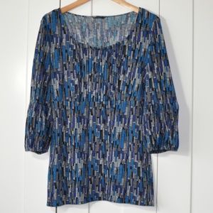 Knit print Tunic balloon sleeves scoop neck XL